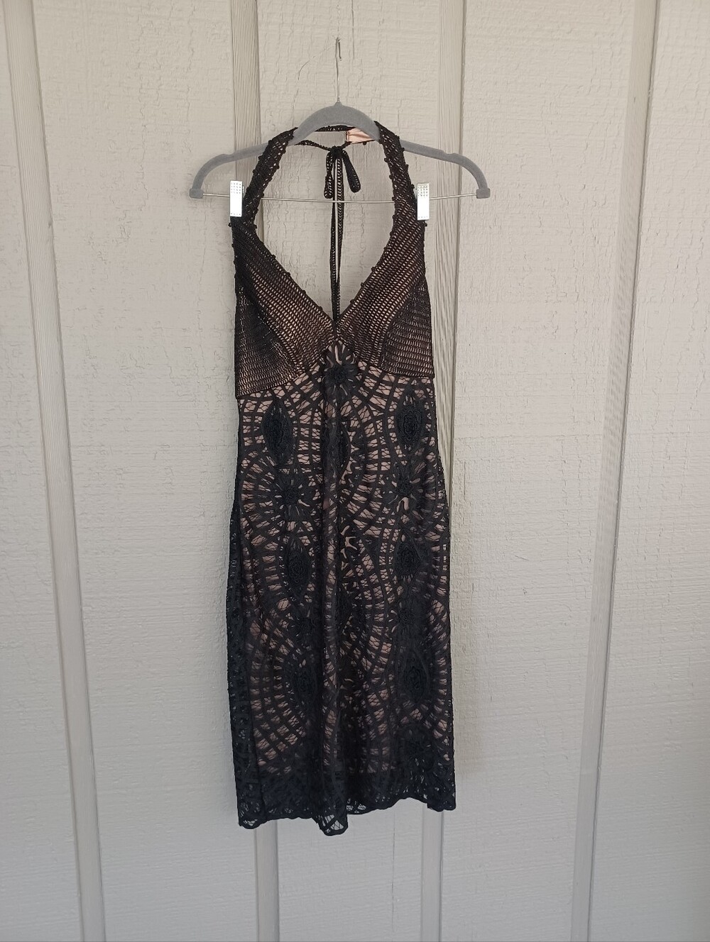 Sue Wong Crochet Lace Overlay Dress Size 8 Women Y2K Party Halter Neck Rayon